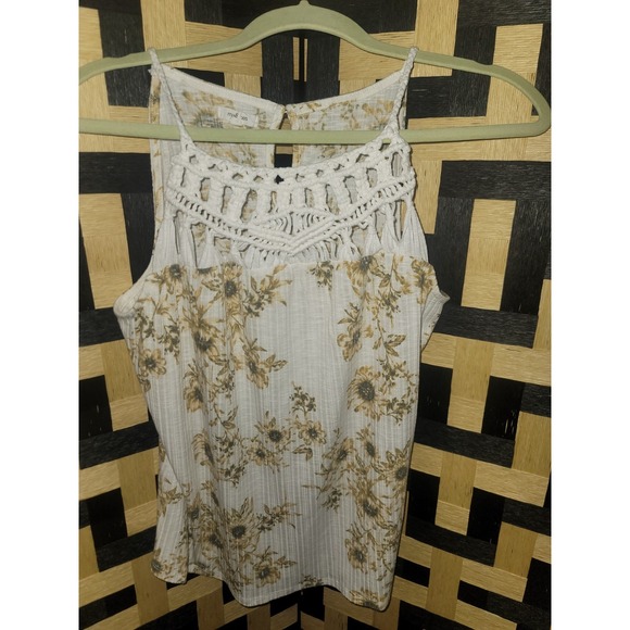 Maurices Women's Floral Tank Top‎ With Crochet Collar Size Medium - Picture 1 of 4
